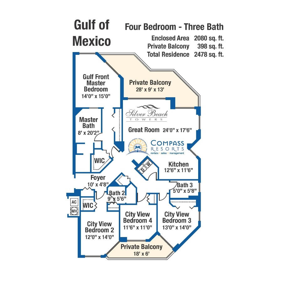 4 Bed 3 Bath Gulf of Mexico Floor Plan