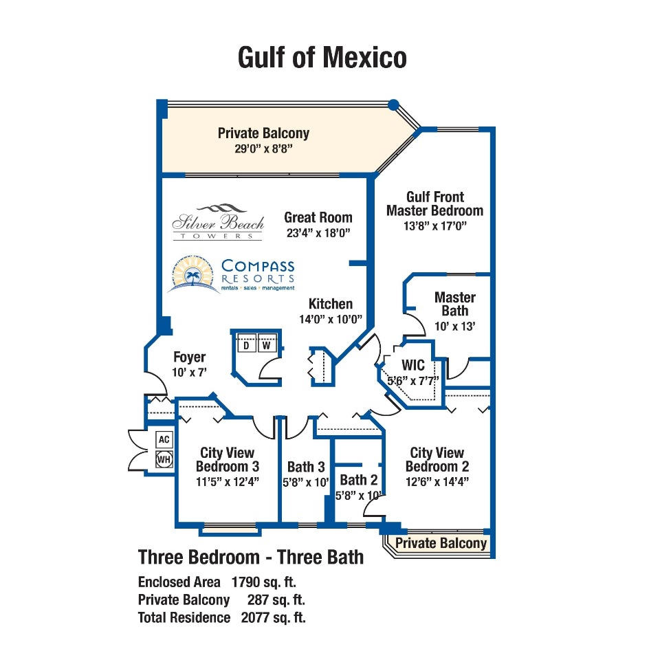 3 Bed 3 Bath Gulf of Mexico Floor Plan