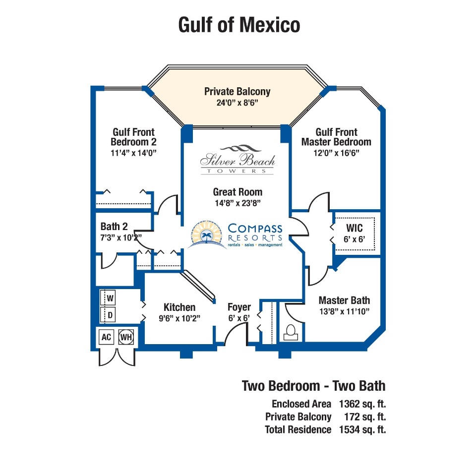2 Bed 2 Bath Gulf of Mexico Floor Plan